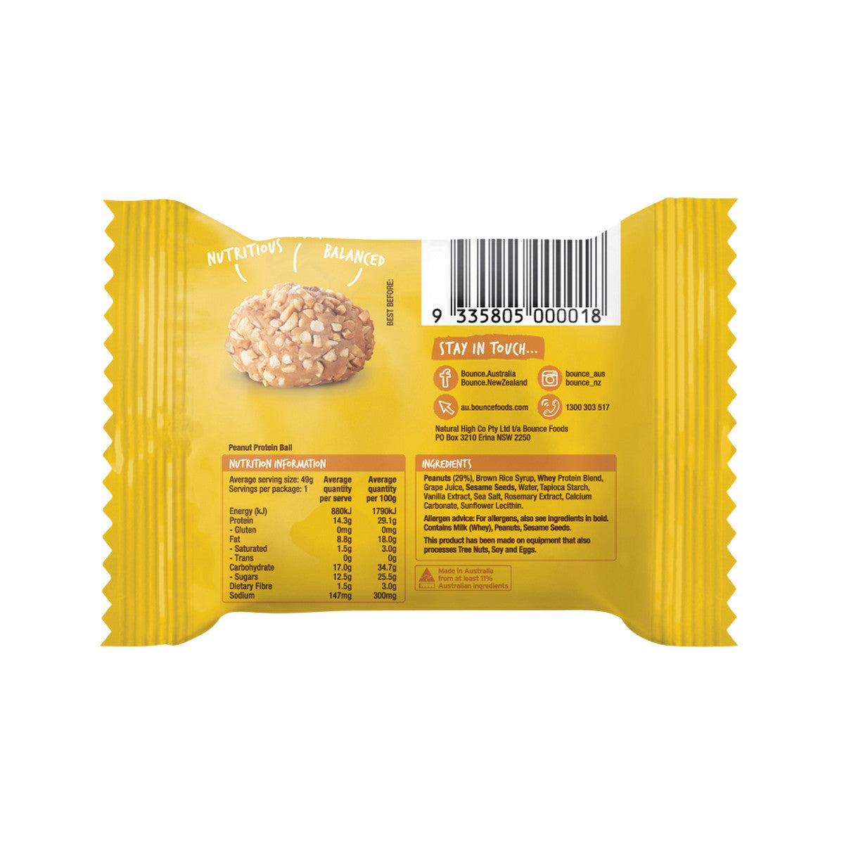 Bounce Protein Balls Peanut 49g 12 Pack