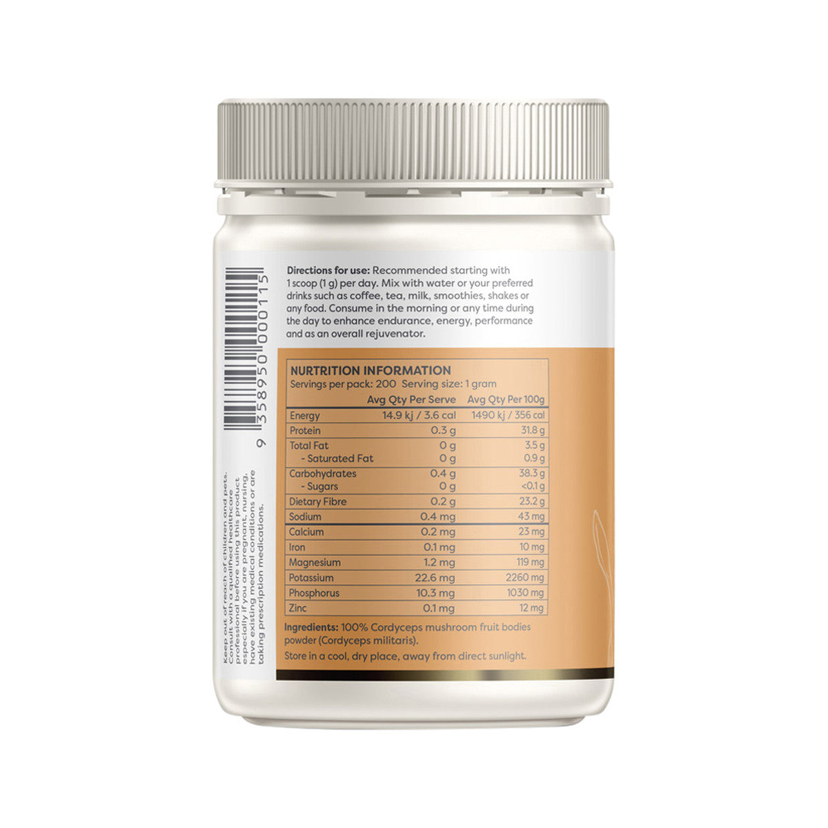Brain and Brawn Organic Cordyceps Mushroom Natural 200g