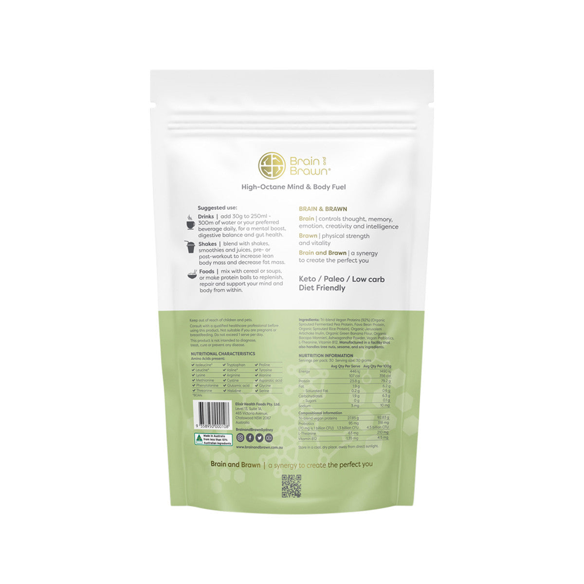Brain and Brawn Optimal Body Organic Vegan Plant Protein Unflavoured 900g
