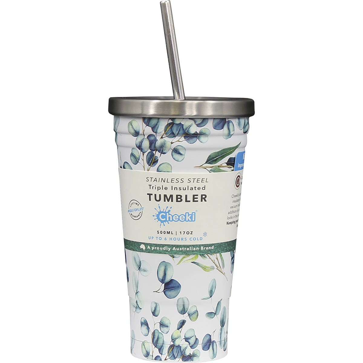 Cheeki Insulated Tumbler 3d Watercolour - With S/steel Straw 500ml