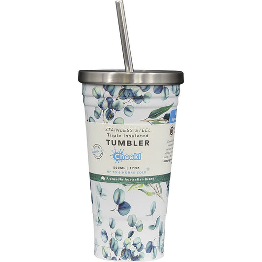 Cheeki Insulated Tumbler 3d Watercolour - With S/steel Straw 500ml