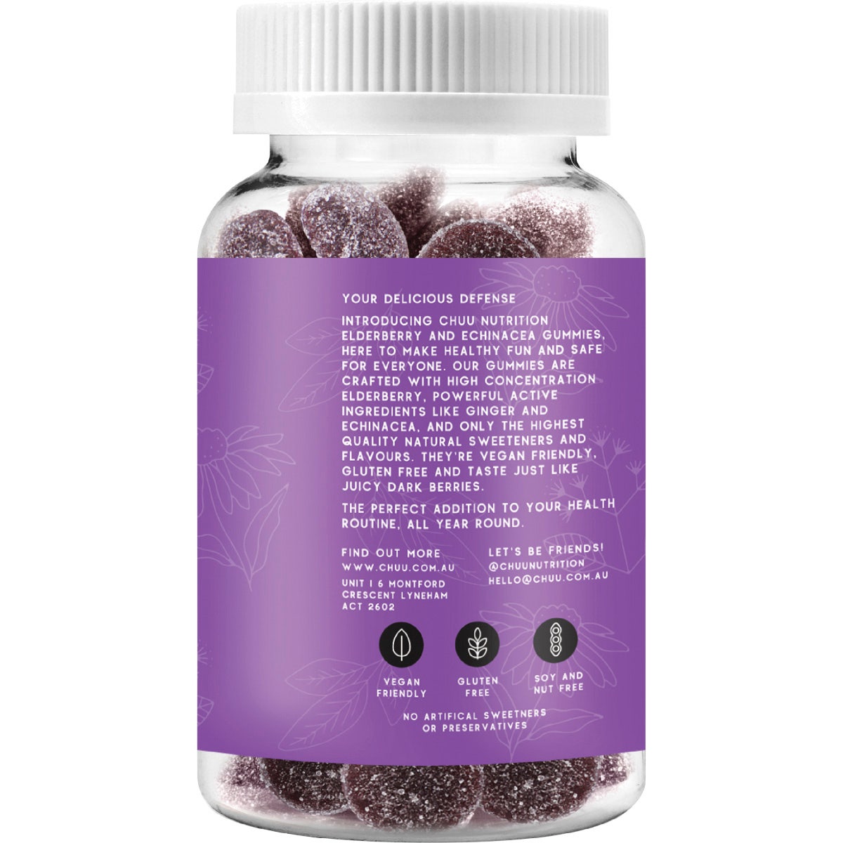 chuu Nutrition Elderberry and Echinacea Gummies 99% Sugar Free 40pcs