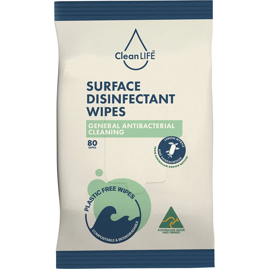 CLEANLIFE Disinfectant Plastic Free Wipes General Cleaning 80pk