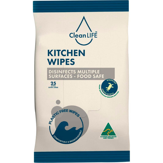 CLEANLIFE Kitchen Plastic Free Wipes Food Safe 25pk
