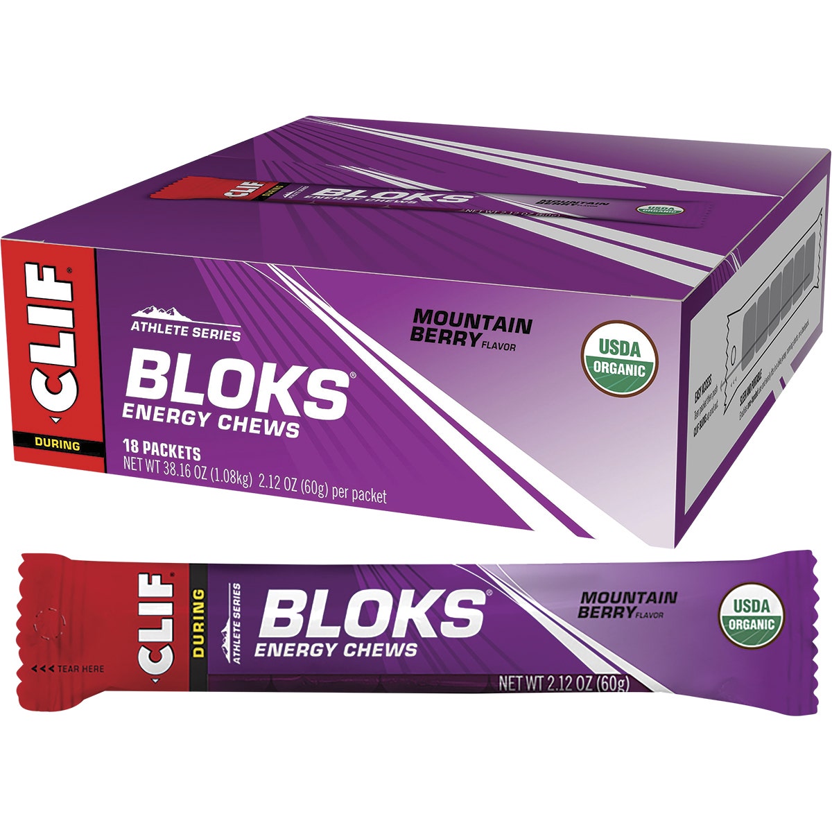 CLIF Bloks Energy Chews Mountain Berry 60g 18PK