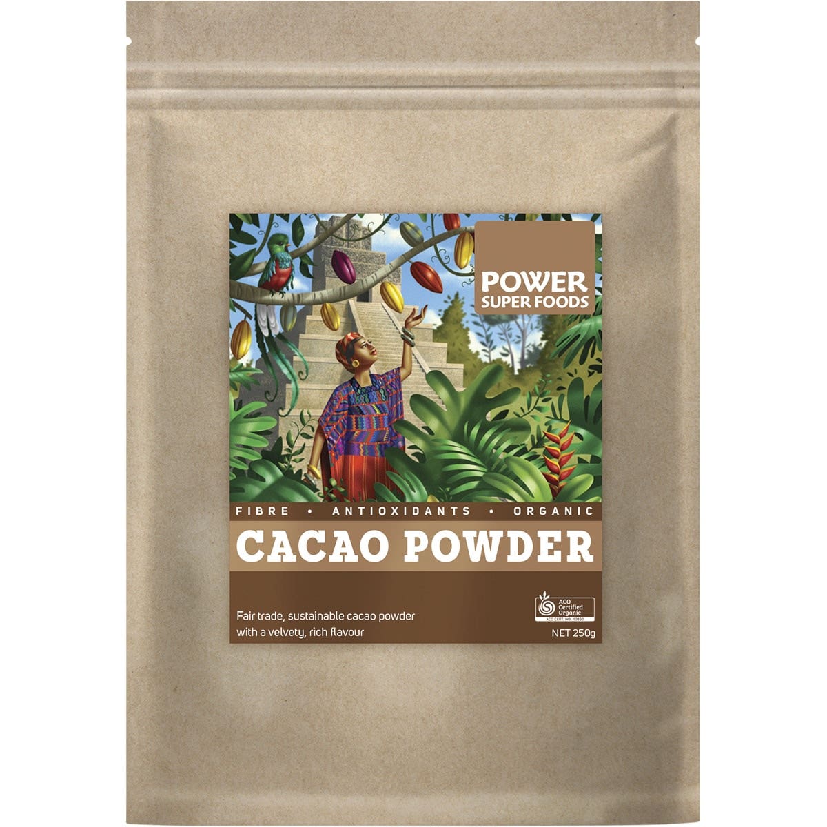 POWER SUPER FOODS Cacao Powder Kraft Bag Certified Organic 250g