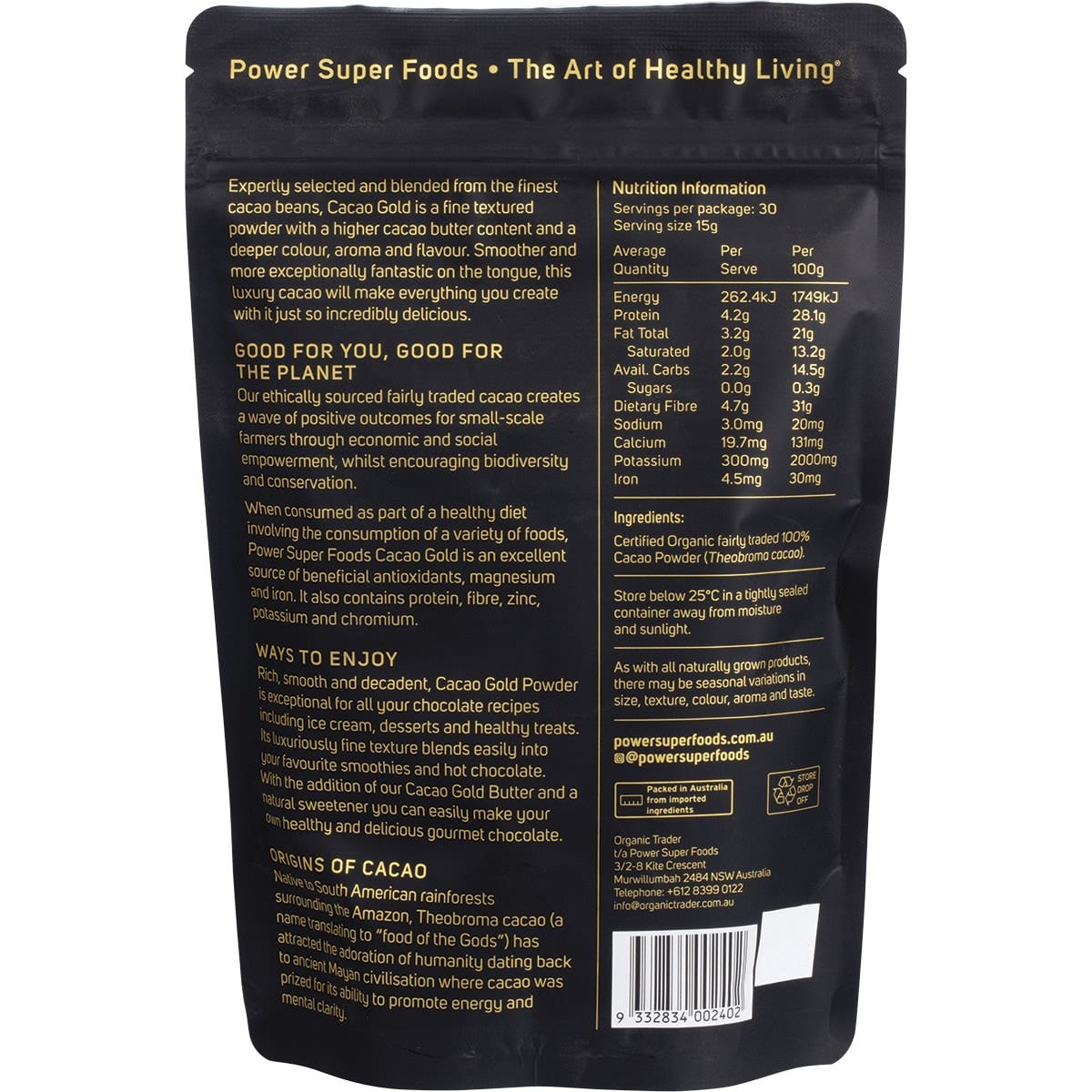 Power Super Foods Cacao Gold Org Cacao Powder 225g