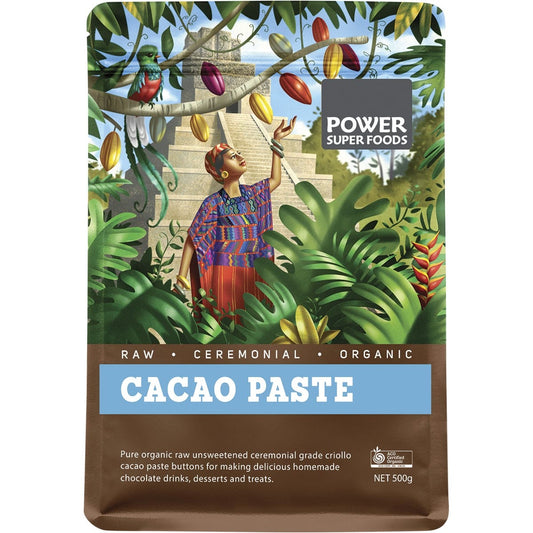 POWER SUPER FOODS Cacao Paste Buttons Ceremonial Grade Certified Organic 500g