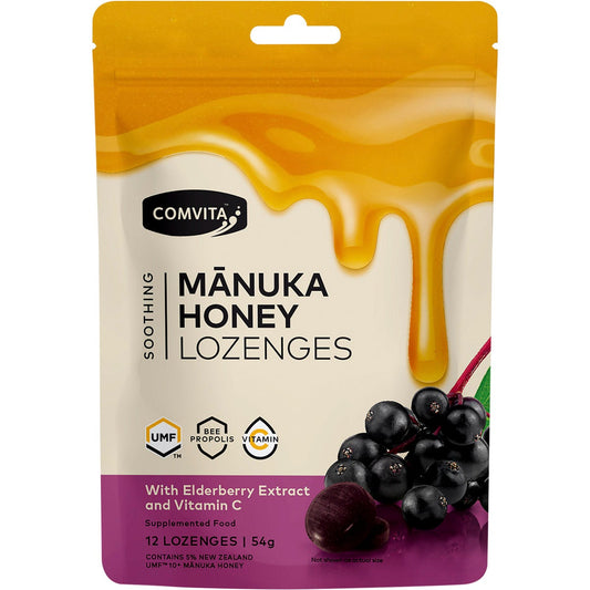 COMVITA Manuka Honey Lozenges With Elderberry Extract & Vitamin C 4.5g(Pack of 12)