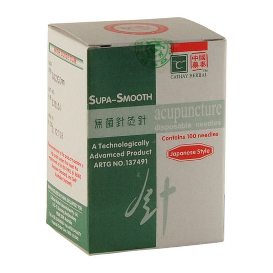 Cathay Herbal Acupuncture Supa-Smooth Disposable Needles 0.22 x 30mm (with guide tube) x 100 Pack