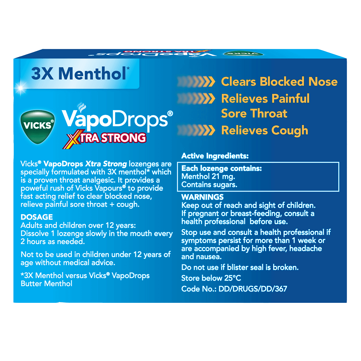 Vicks VapoDrops Xtra Strong Lemon Menthol Blast 36 Lozenges