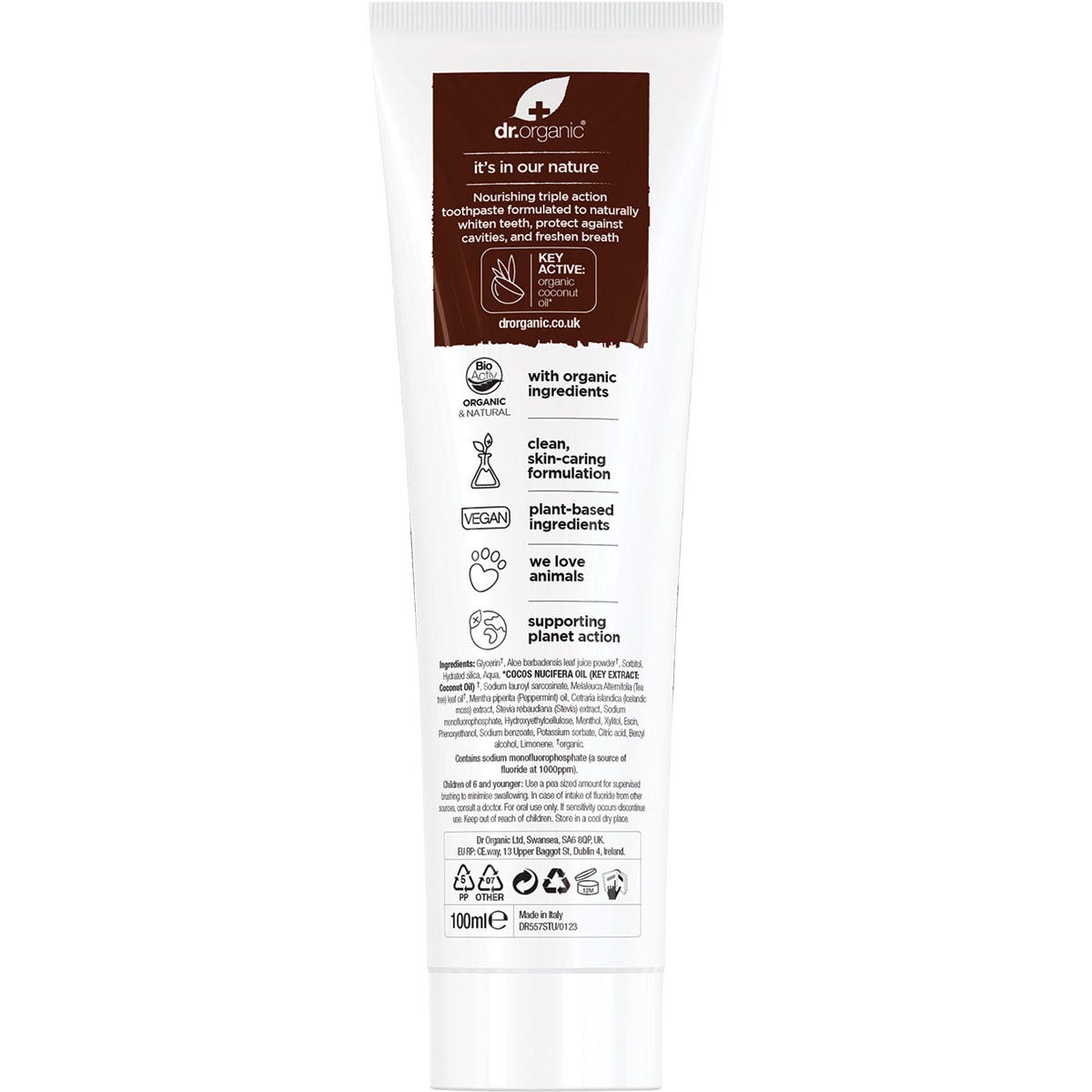 DR ORGANIC Toothpaste (Whitening) Organic Virgin Coconut Oil 100ml