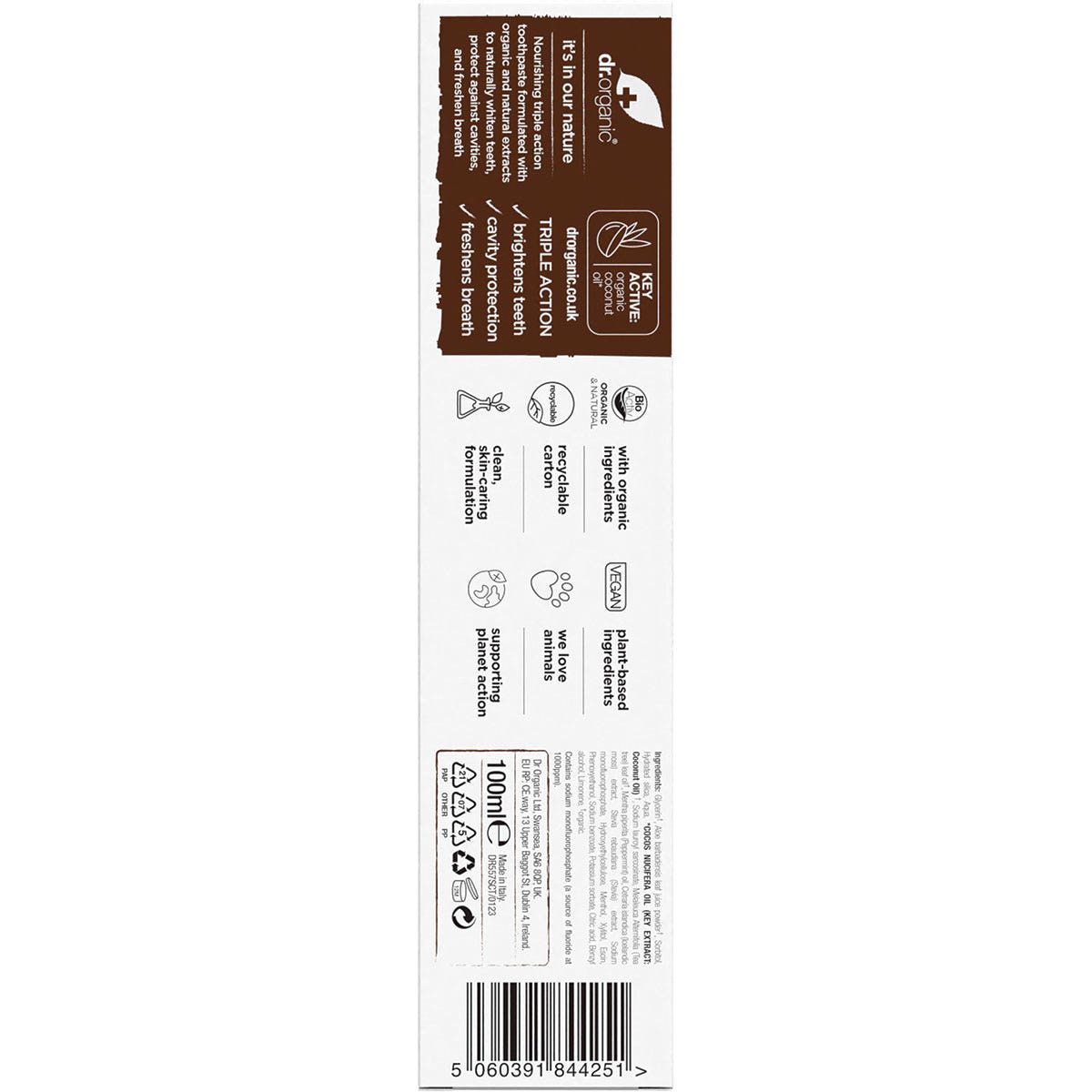DR ORGANIC Toothpaste (Whitening) Organic Virgin Coconut Oil 100ml