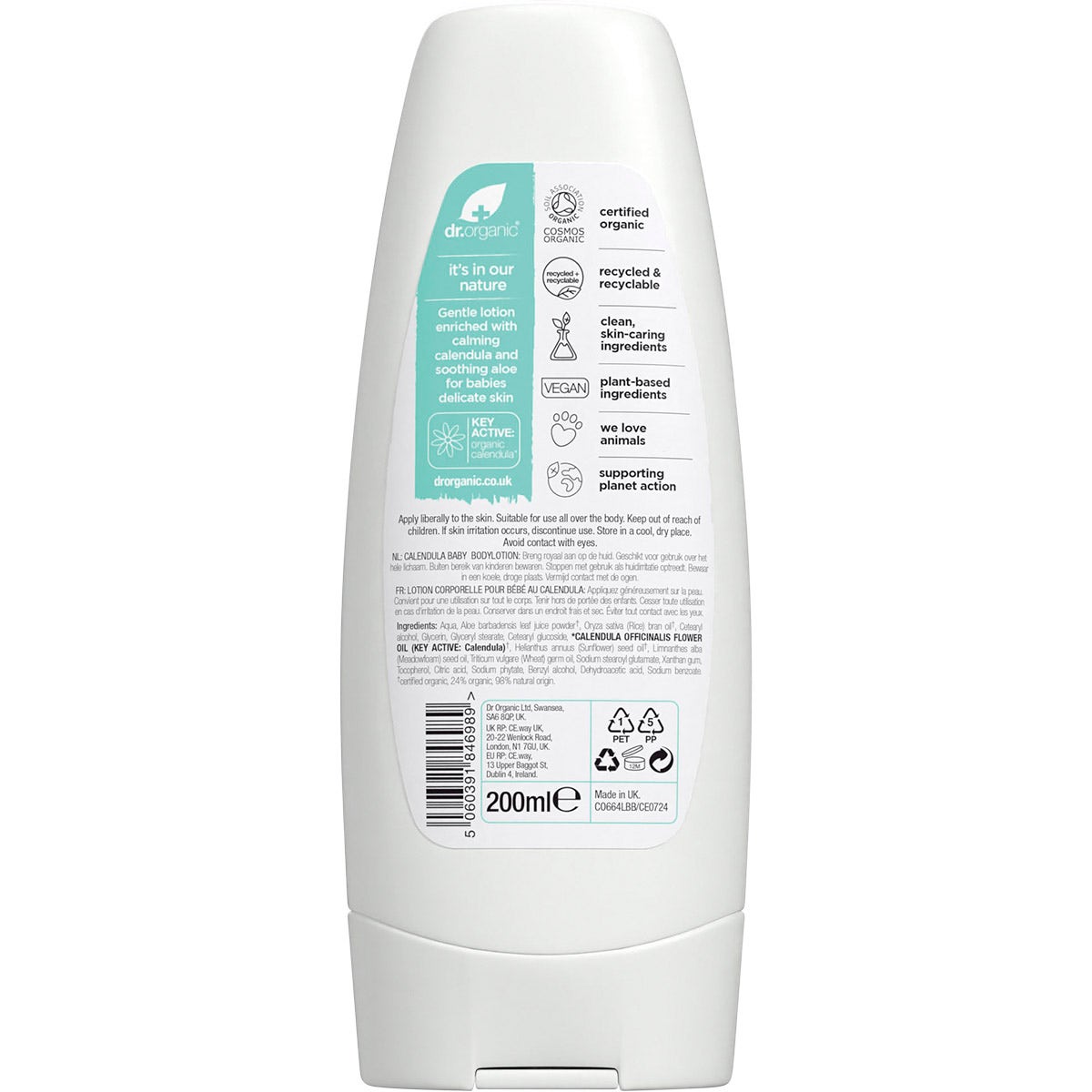 DR ORGANIC Unfragranced Baby Lotion Organic Calendula 200ml