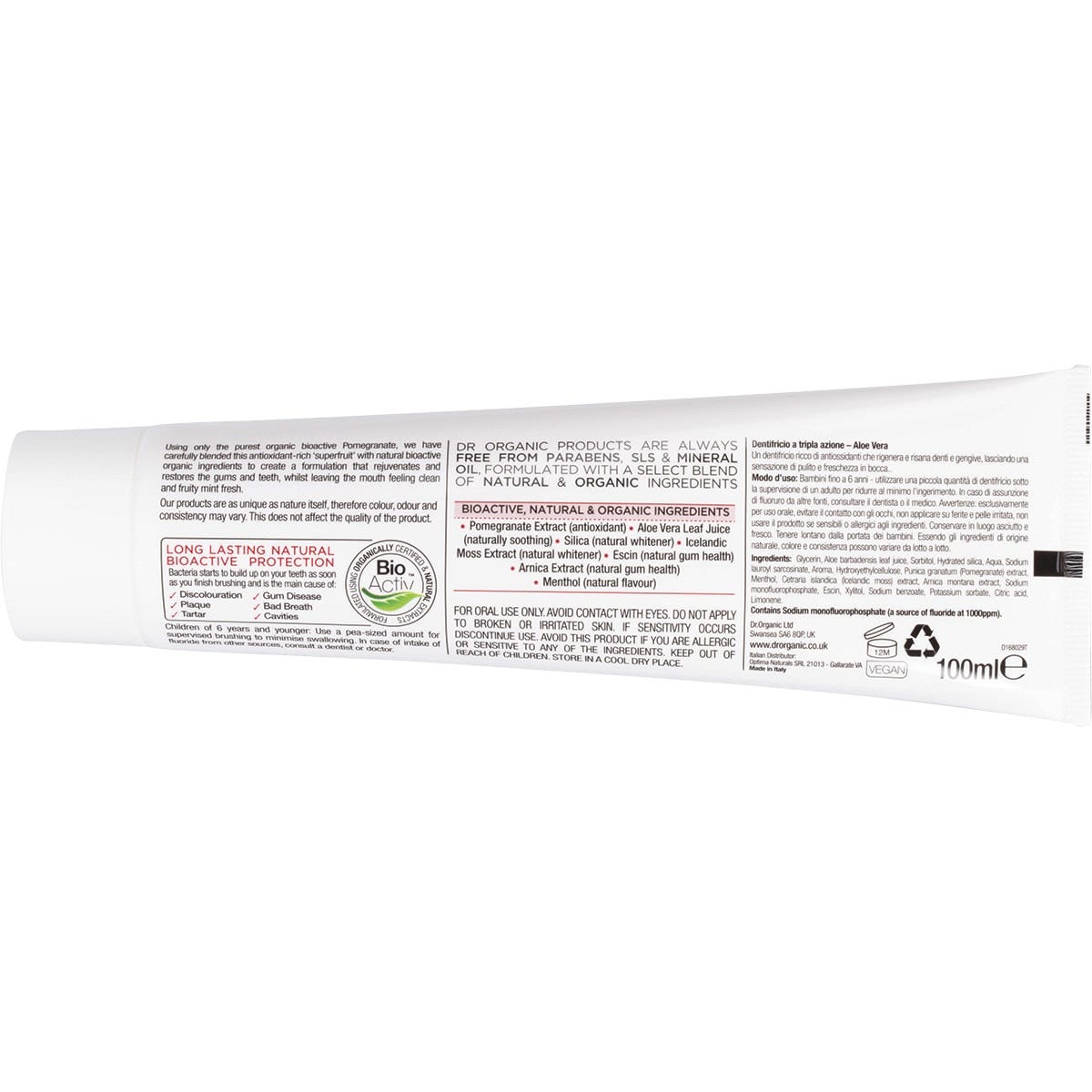 DR ORGANIC Toothpaste (Whitening) Organic Pomegranate 100ml