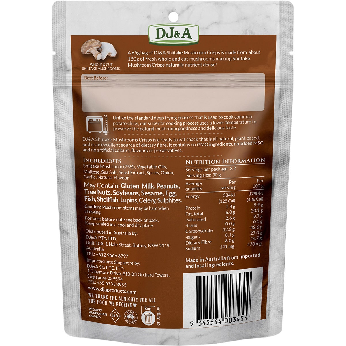 DJ&A Shiitake Mushroom Crisps 9x65g