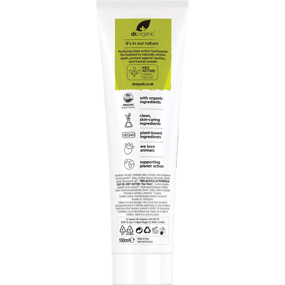 DR ORGANIC Toothpaste (Purifying) Organic Tea Tree 100ml