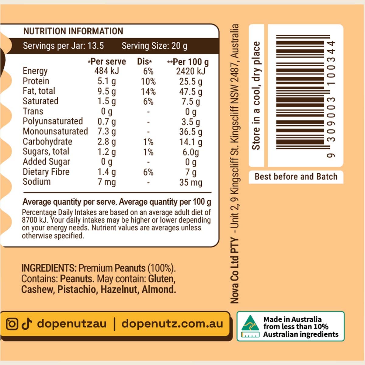 Dope Nutz Peanut Butter Natural 325g