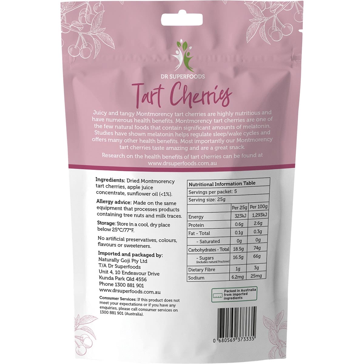 DR SUPERFOODS Dried Tart Cherries 125g