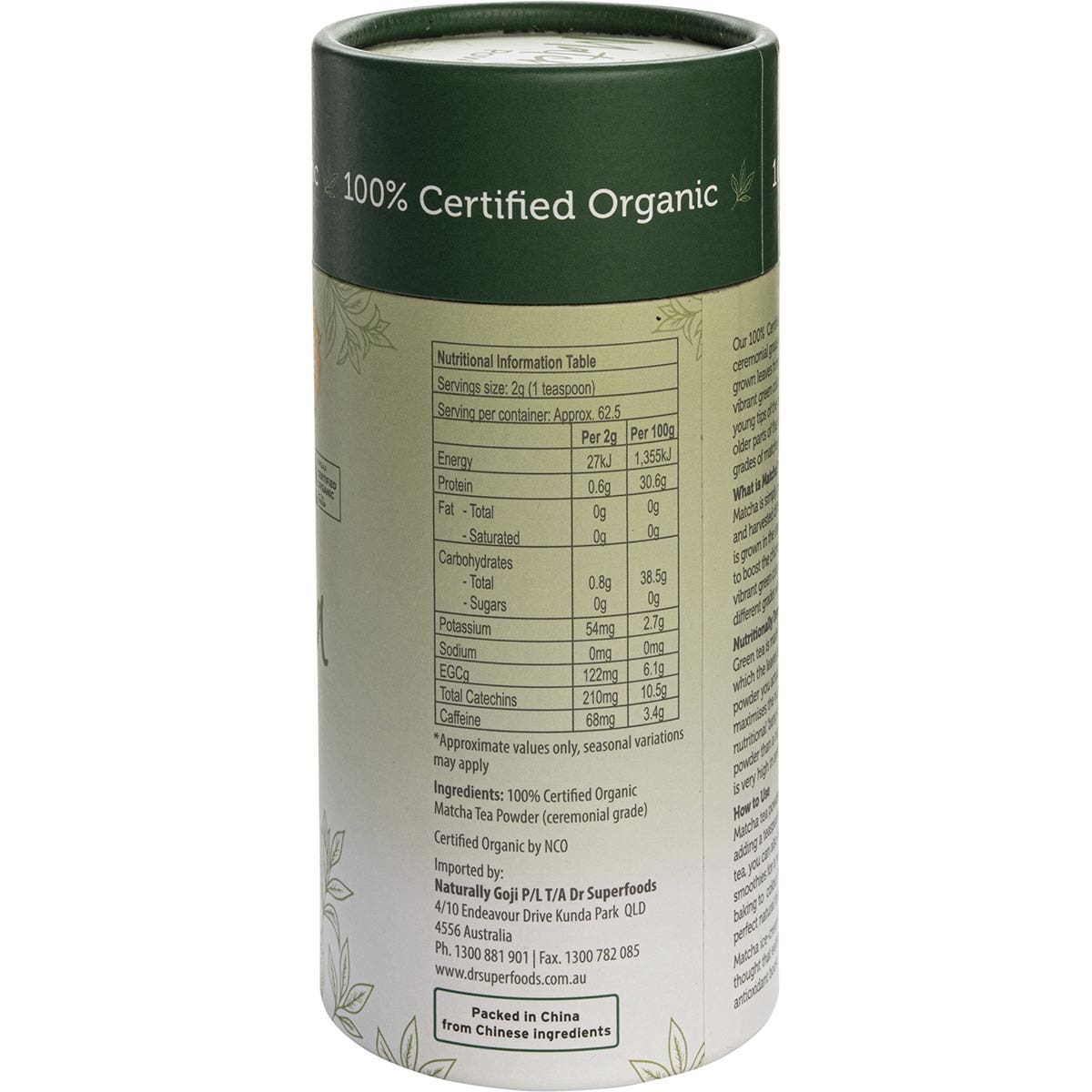 DR SUPERFOODS Matcha Tea Powder 125g