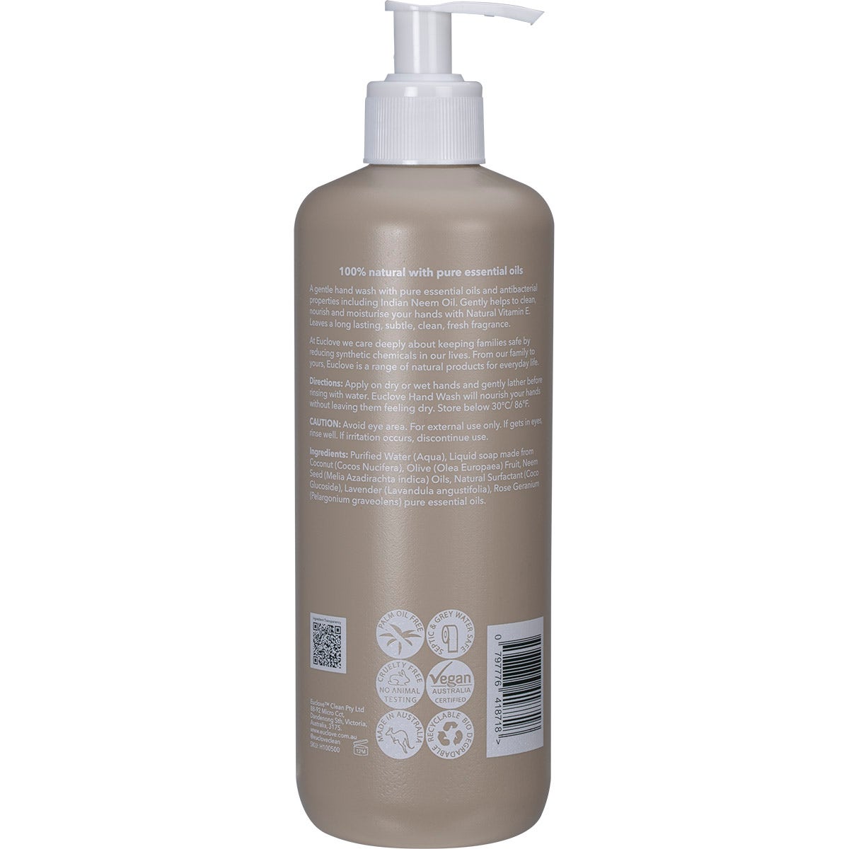 Euclove Hand Wash Lavender & Rose Geranium Pump 500ml
