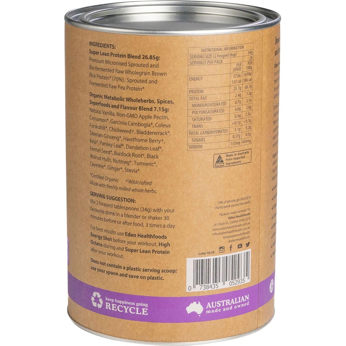 EDEN HEALTHFOODS Super Lean Protein Cinnamon & Vanilla 1kg