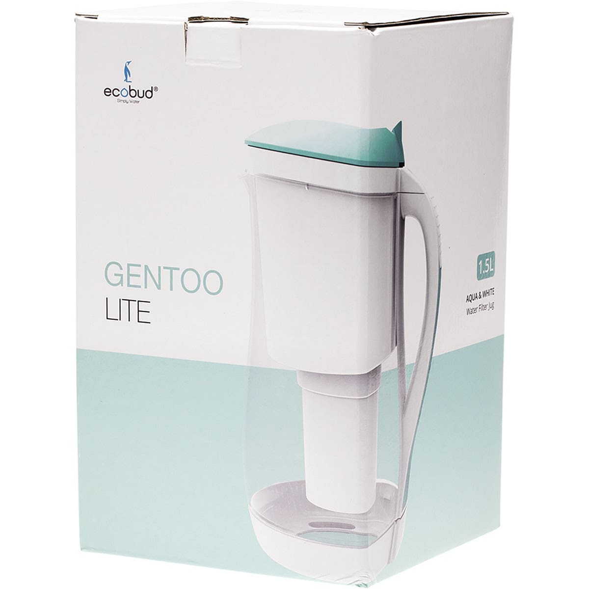 ECOBUD Gentoo Plastic Water Filter Jug Aqua & White 1.5L