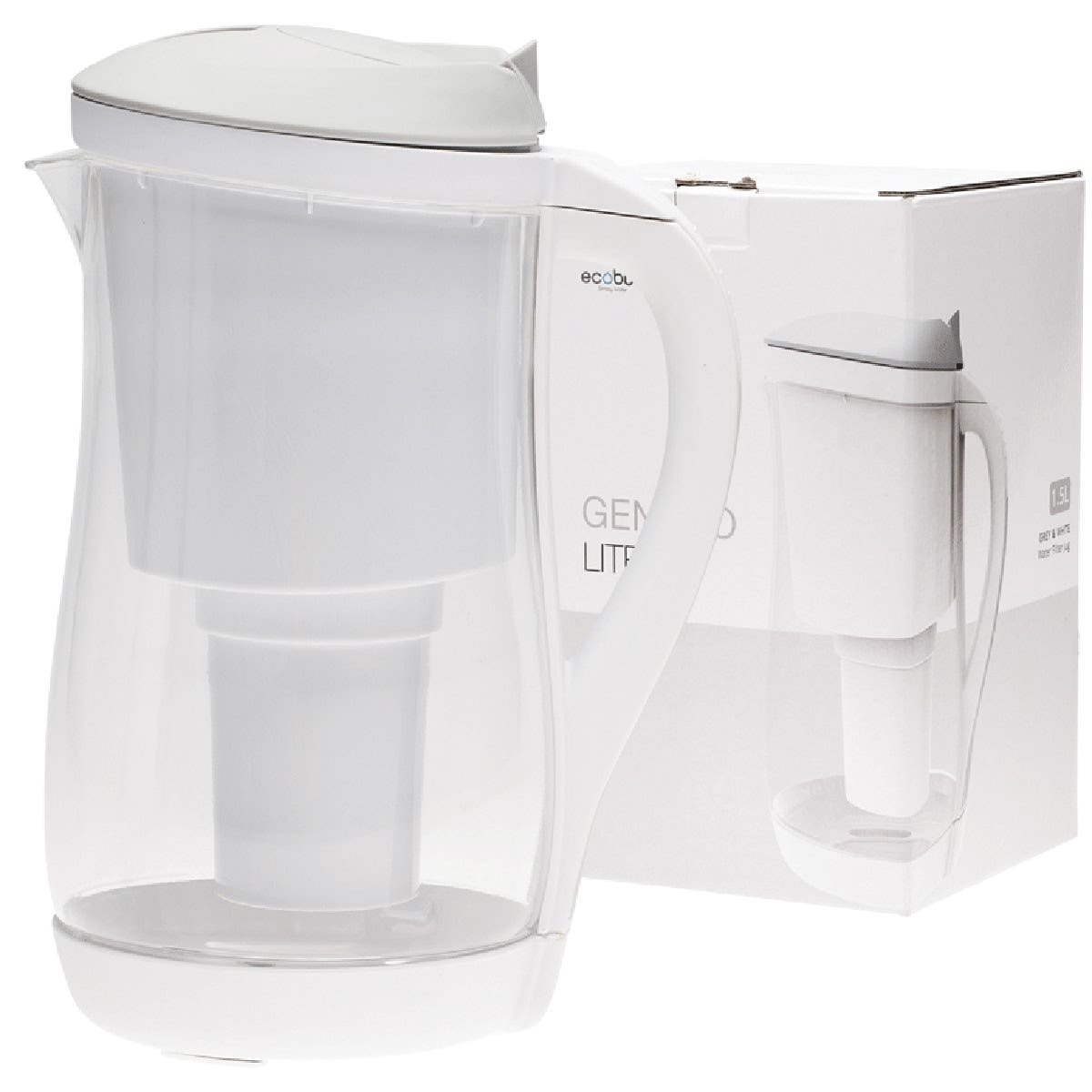 ECOBUD Gentoo Plastic Water Filter Jug Grey & White 1.5L