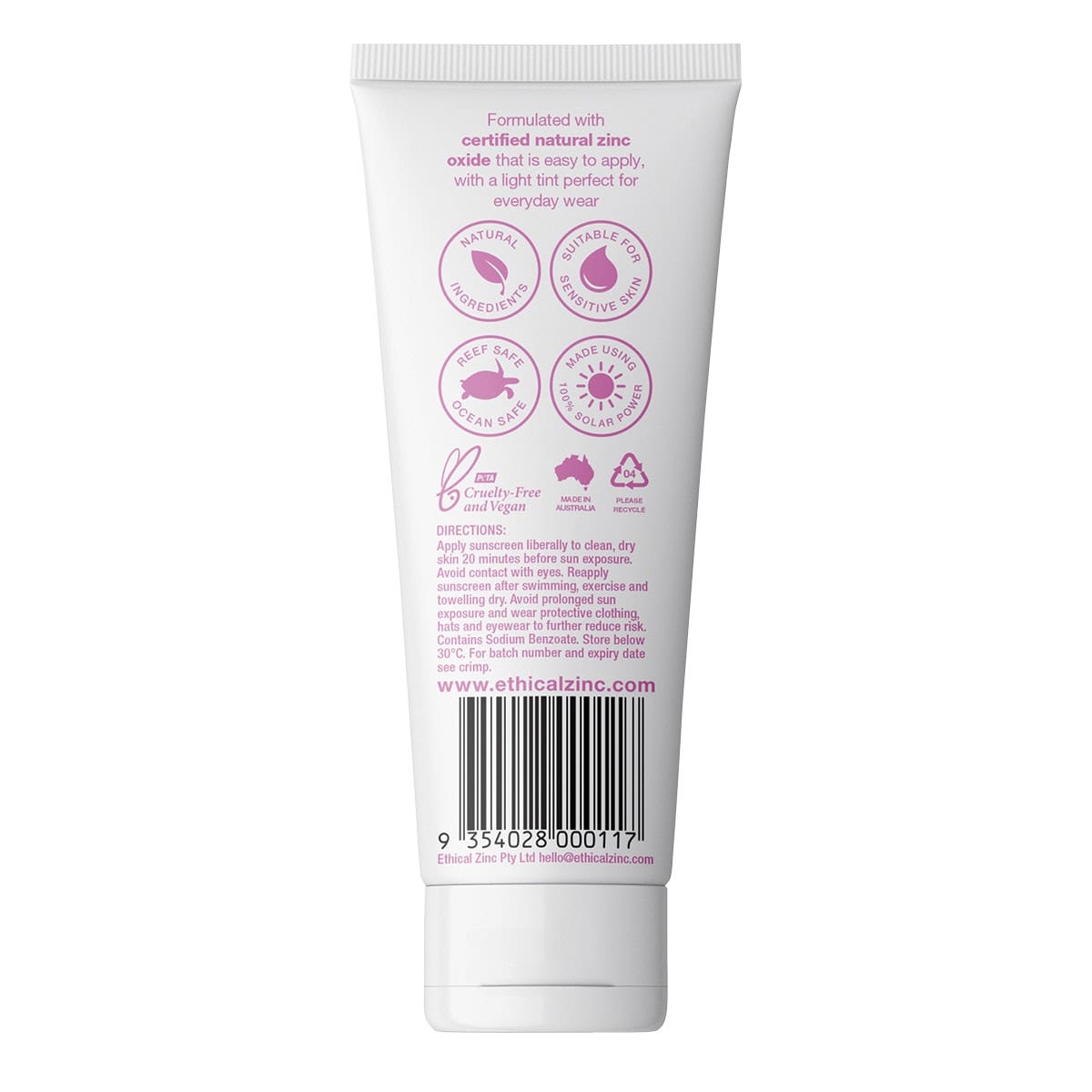 ETHICAL ZINC Daily Wear Tinted Facial Sunscreen Light Tint SPF 50+ 100g
