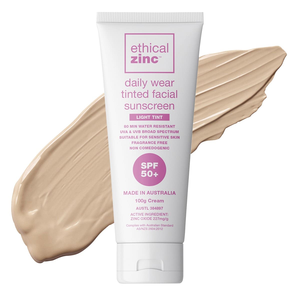 ETHICAL ZINC Daily Wear Tinted Facial Sunscreen Light Tint SPF 50+ 100g