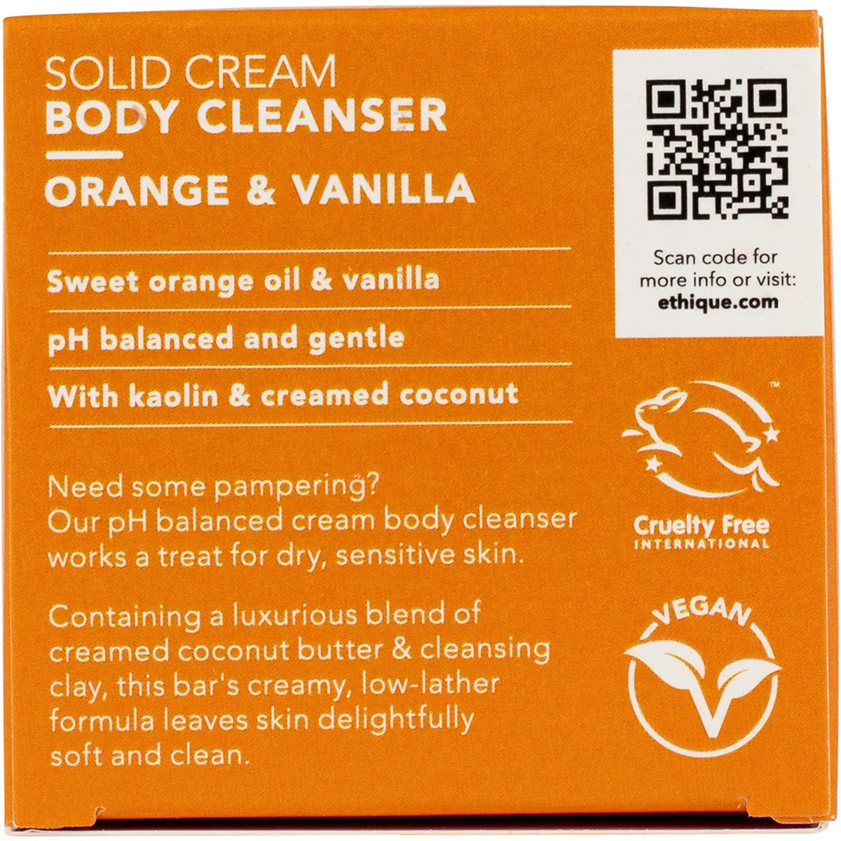 ETHIQUE Solid Cream Body Cleanser Orange & Vanilla 105g