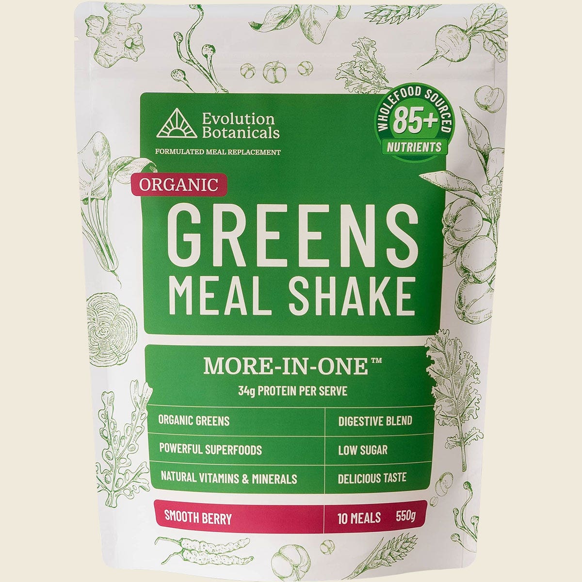 Evolution Botanicals Organic Greens Meal Shake Smooth Berry 550g