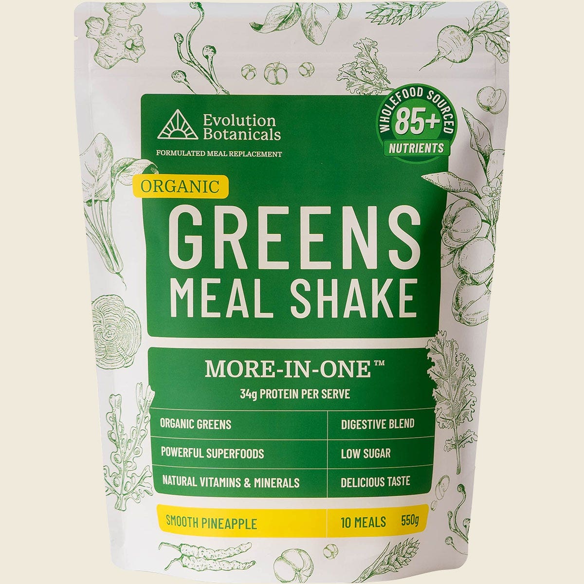 Evolution Botanicals Organic Greens Meal Shake Smooth Pineapple 550g