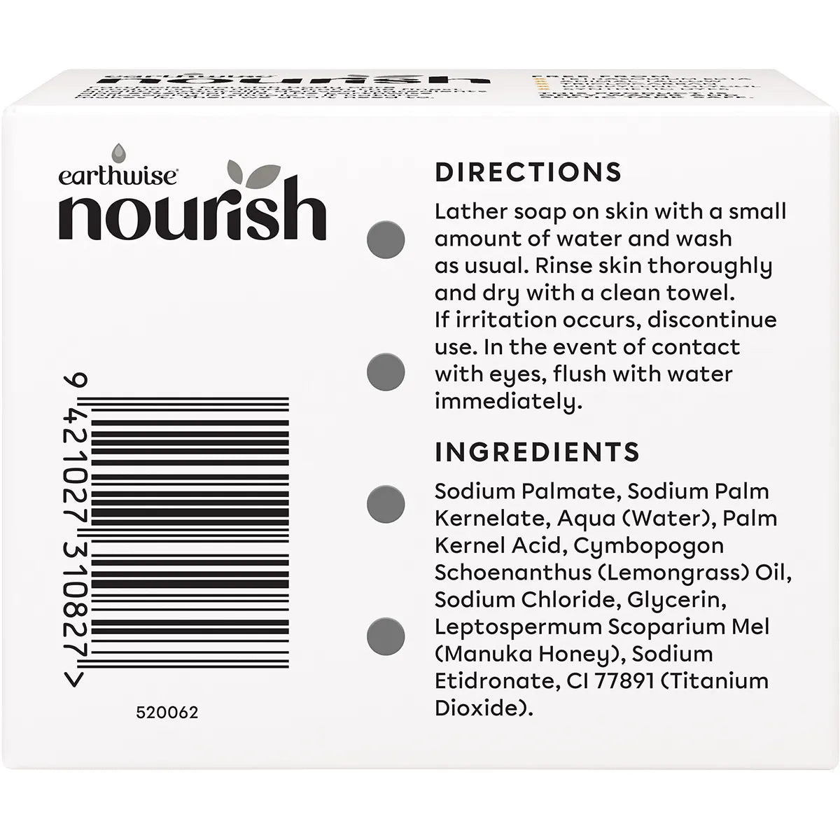 EARTHWISE NOURISH Natural Soap Bar Lemongrass & Manuka Honey 3x90g
