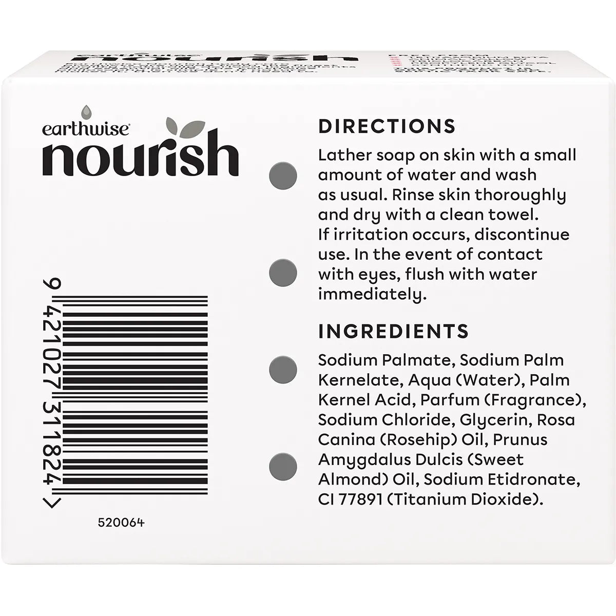 EARTHWISE NOURISH Natural Soap Bar Rosehip & Almond Oil 3x90g