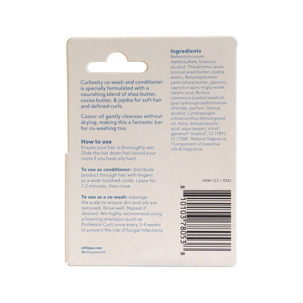 Ethique Bar Co-Wash and Conditioner Curliosity (Cares For Curly Hair) 15g