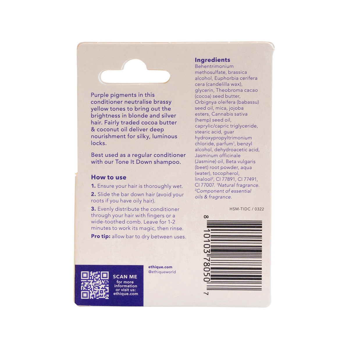 Ethique Bar Conditioner Brightening Purple Tone It Down (For Blonde and Silver Hair) 15g