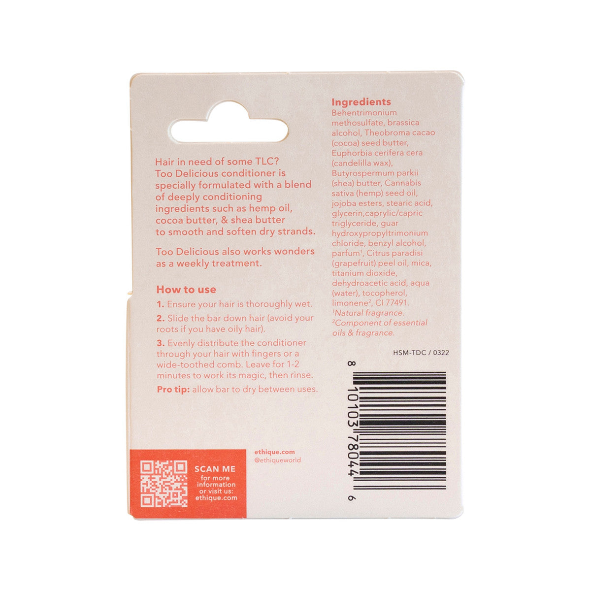 Ethique Bar Conditioner Intensive Solid Too Delicious (For Very Dry Or Damaged Hair) 15g