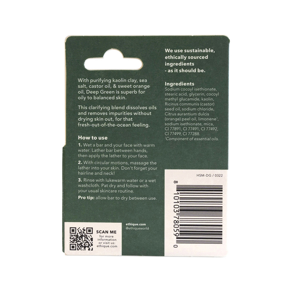 Ethique Bar Face Cleanser Deep Clean Solid Deep Green (For Oily To Balanced) 15g