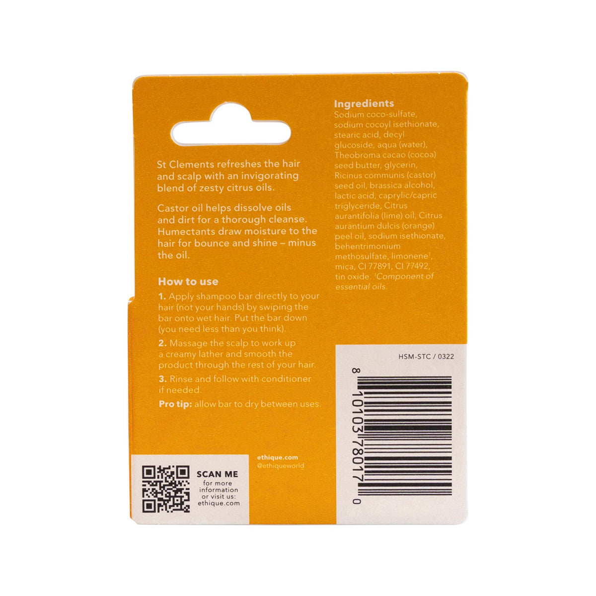 Ethique Bar Shampoo Clarifying Solid St Clements (Refreshes Oily Hair) 15g