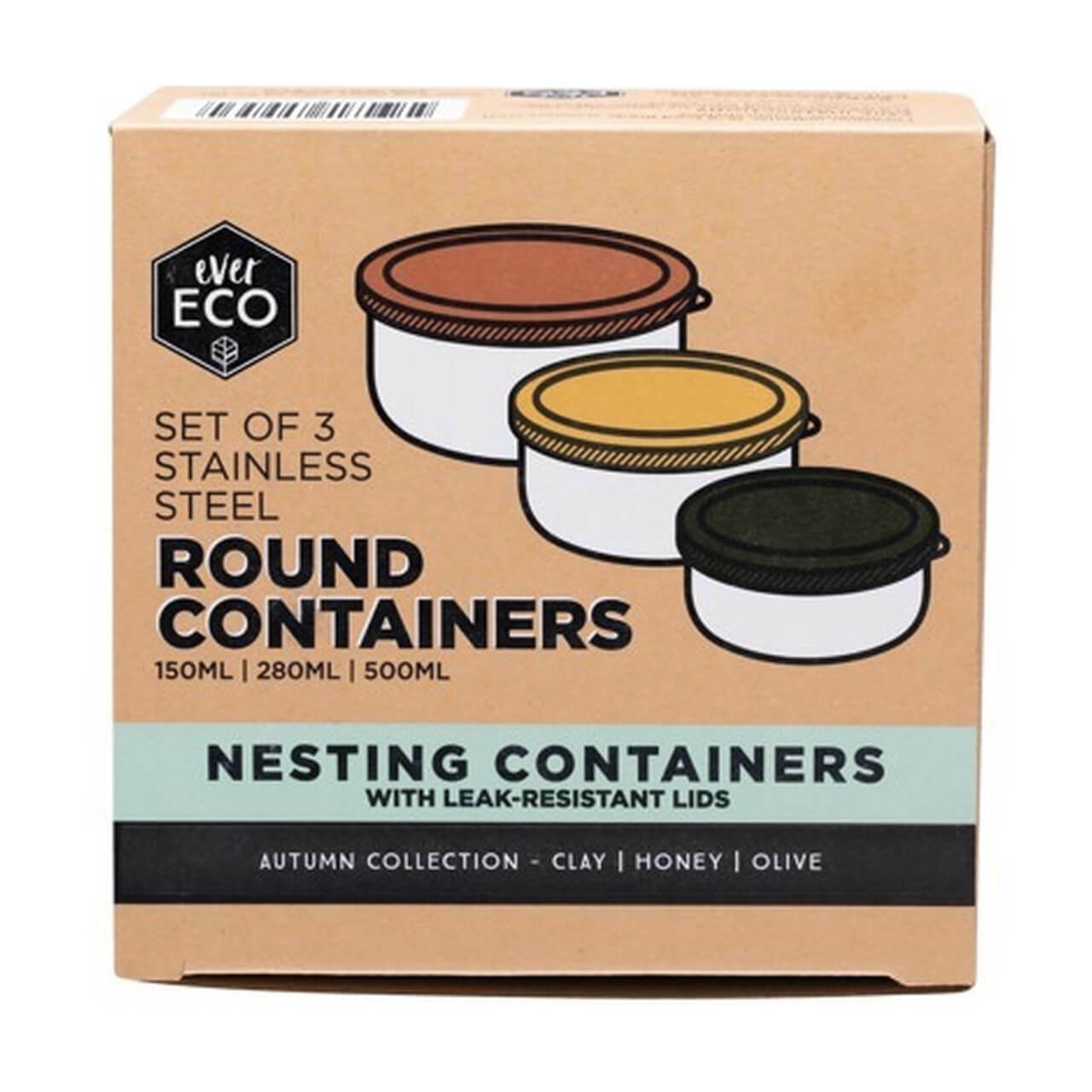 EVER ECO Stainless Steel Round Containers Autumn Collection - Leak Resistant 3
