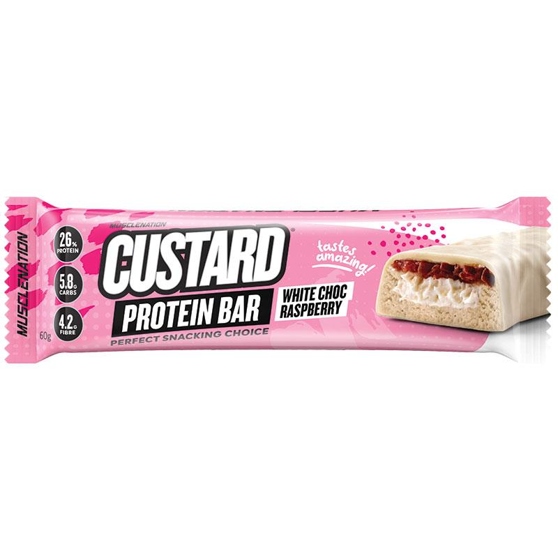 Muscle Nation Custard Protein Bar White Choc Raspberry 60g Pack of 12