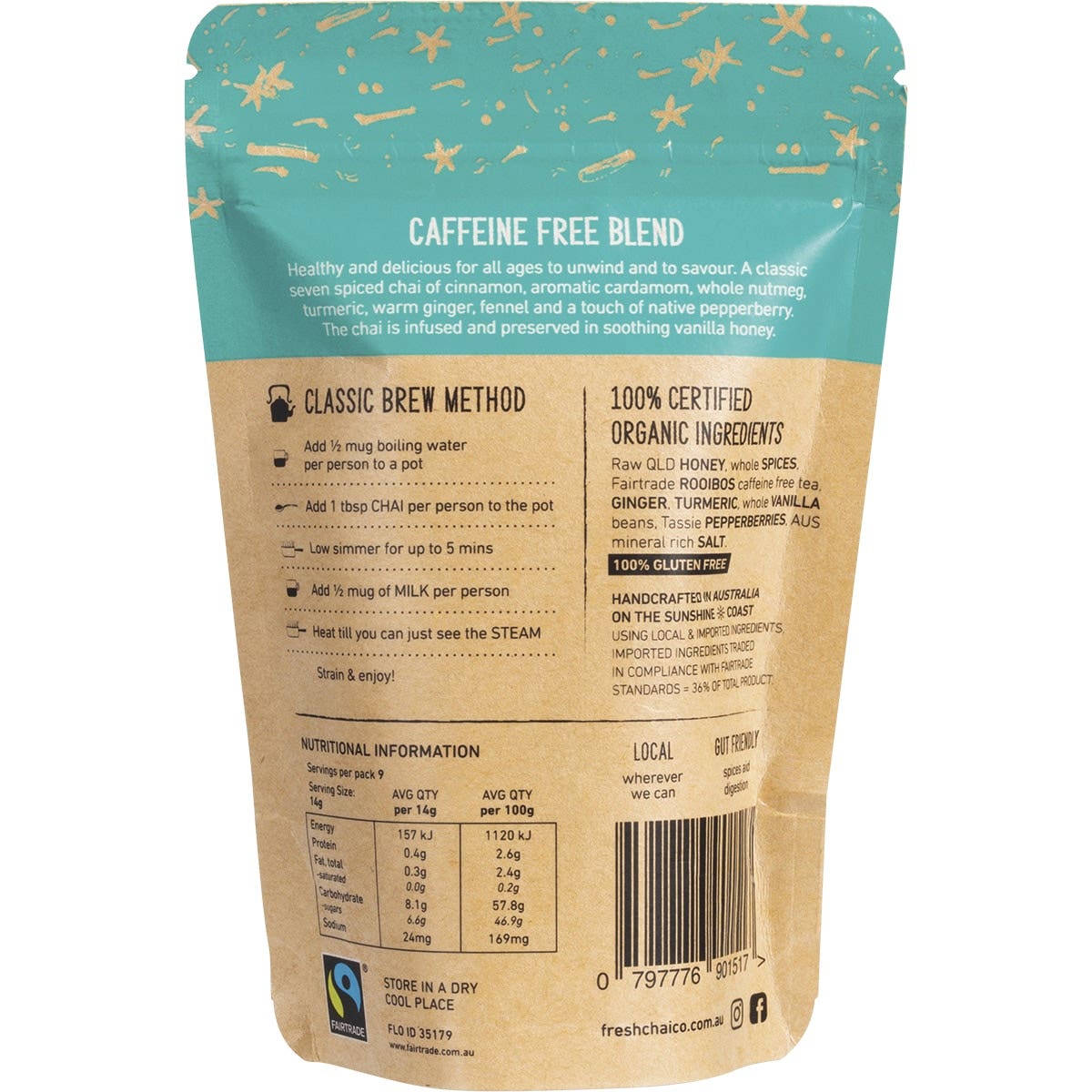 THE FRESH CHAI CO Caffeine Free Blend Honey Soaked Chai 125g