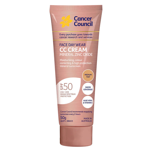 Cancer Council Mineral Zinc Oxide Face Day Wear SPF50 CC Medium Tint Cream 50g