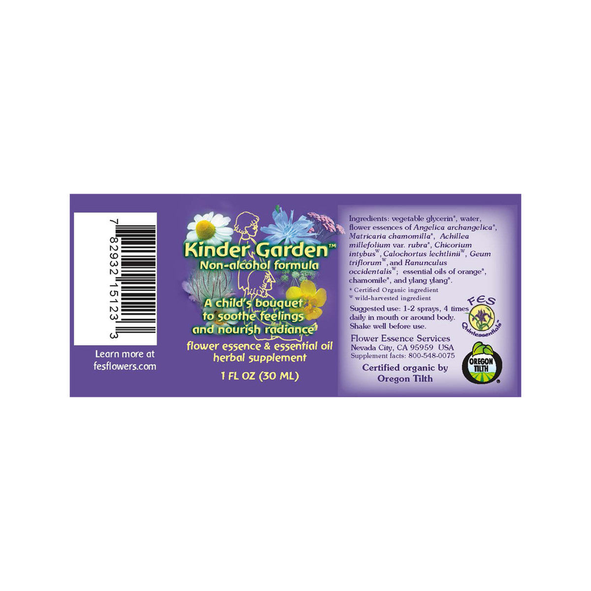 FES Organic Flourish Formula (Flower Essence & Essential Oil) Kinder Garden Non-alcohol Formula Spray 30ml