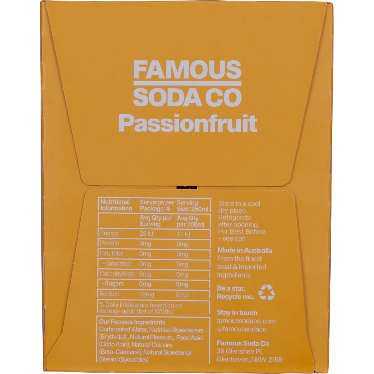 Famous Zero Sugar Soda Passionfruit 4x250ml