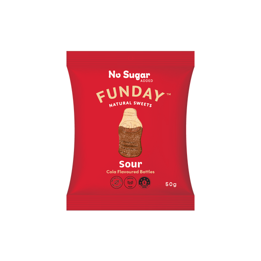 Funday Natural Sweets Gummy Bottles Sour Cola 50g (Pack of 12)