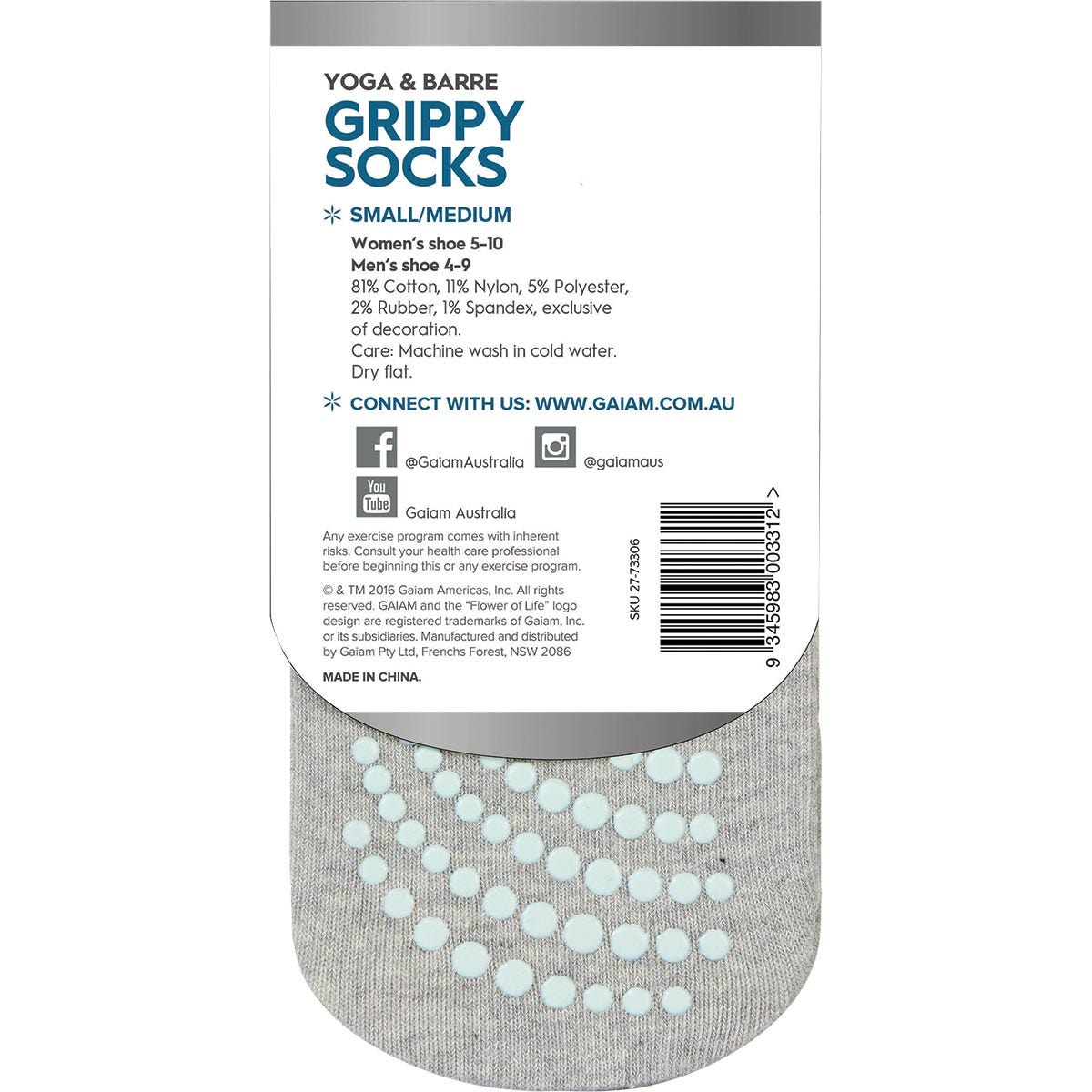 GAIAM Yoga & Barre Grippy Socks Small-Medium 1 Pair
