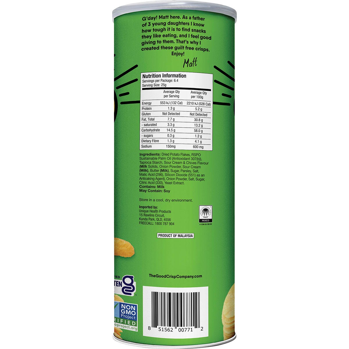 THE GOOD CRISP COMPANY Potatos Crisp Sour Cream And Chives 8x160g