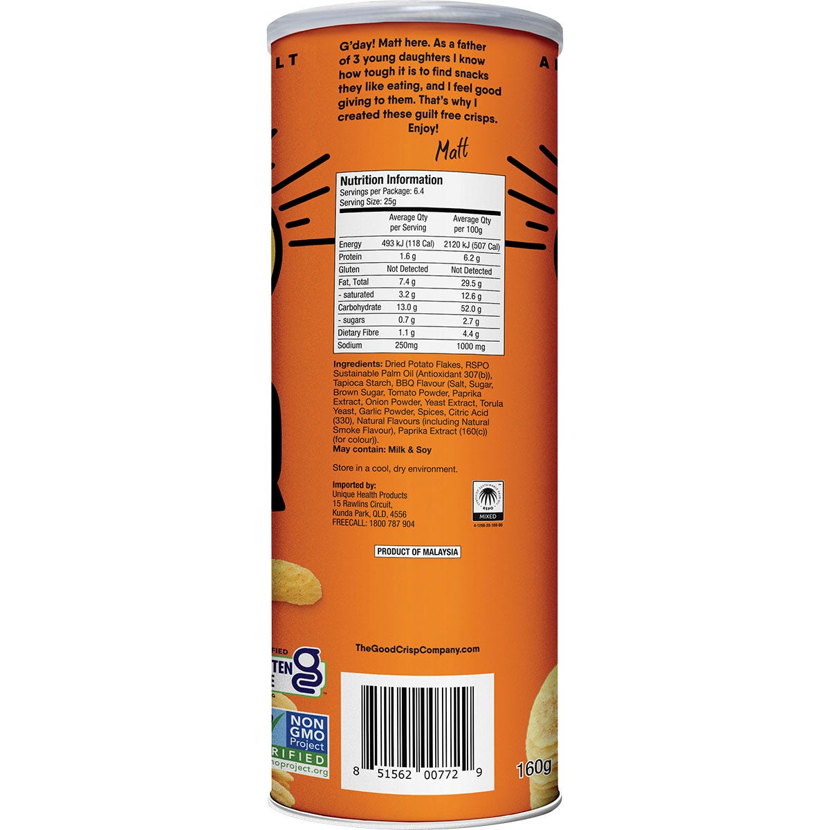 THE GOOD CRISP COMPANY Potato Crisps Barbecue 8x160g